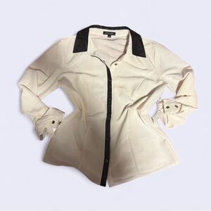 Express Cream Button Down Shirt with Black Trim